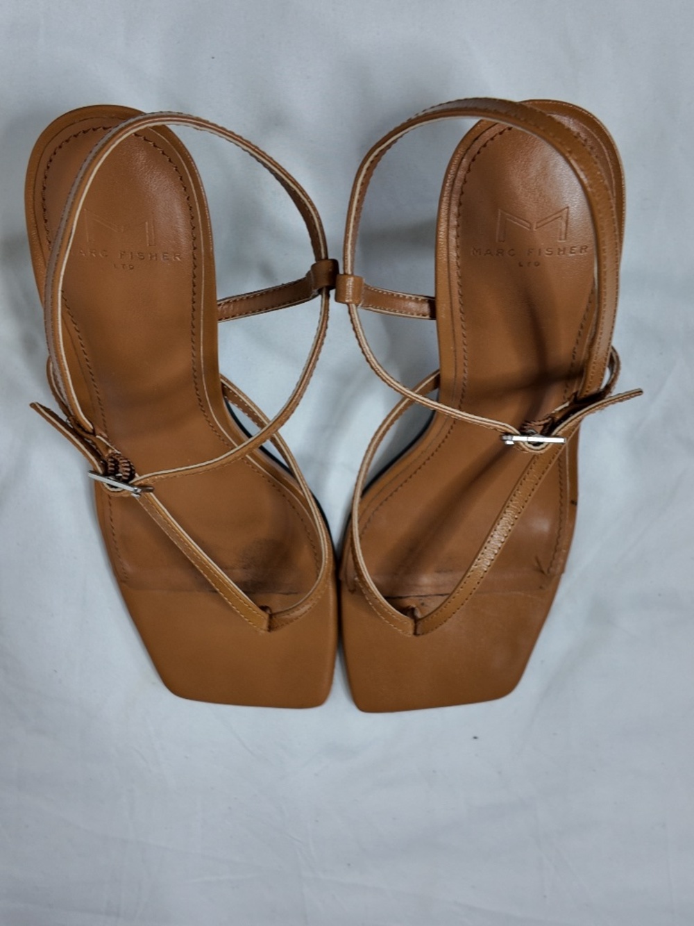 Marc Fisher Leather Heeled Sandals Natural Size 7.5